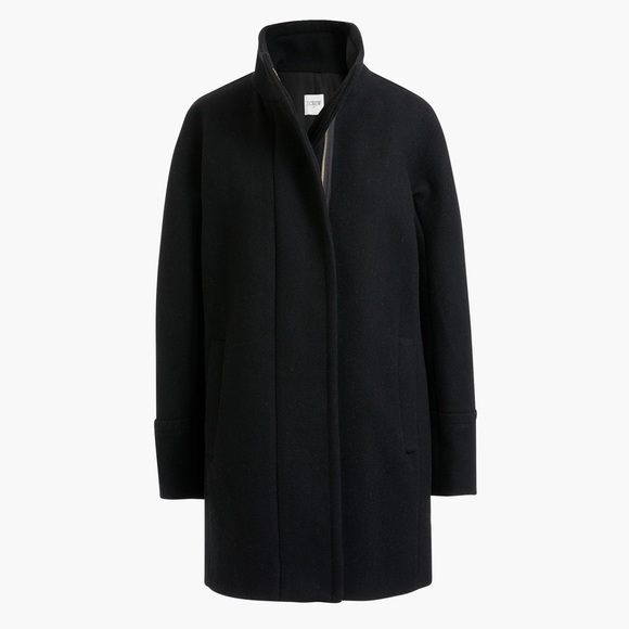 J. Crew City Cocoon Pea Coat Wool Blend Black Zip Up Jacket Gold Hardware